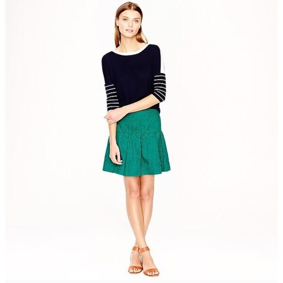J. Crew Green Jacquard Matelasse Drop Waist Skirt Jade Teal Peplum Ruffle 0 XS - Picture 3 of 10